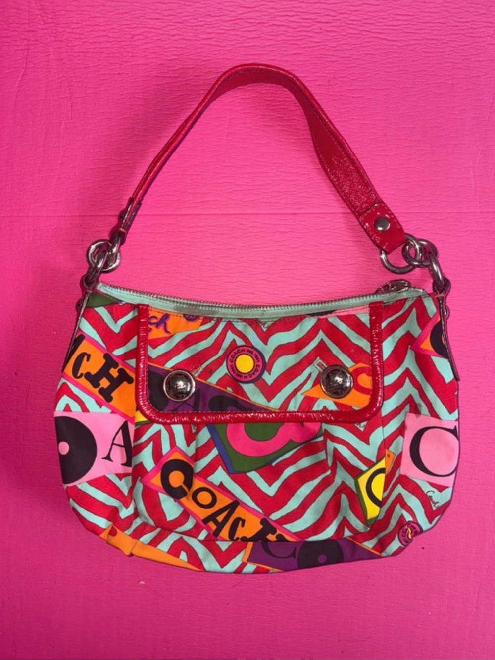 Coach Colorful Graphic Print Shoulder Bag - red Multicolor